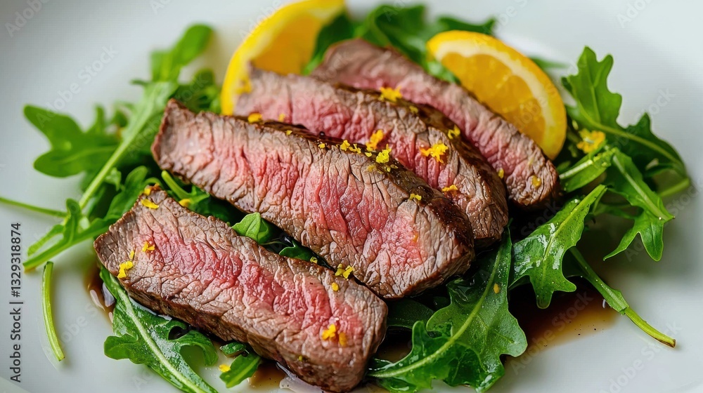 Sliced steak with citrus and fresh greens Sliced steak with citrus and fresh greens