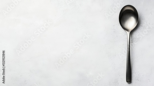 Topdown view of a metal ladle, sleek design, clean white surroundings