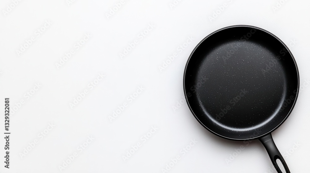 Topdown view of a nonstick saute pan, modern design, sitting neatly on a clean white surface Topdown view of a nonstick saute pan, modern design, sitting neatly on a clean white surface