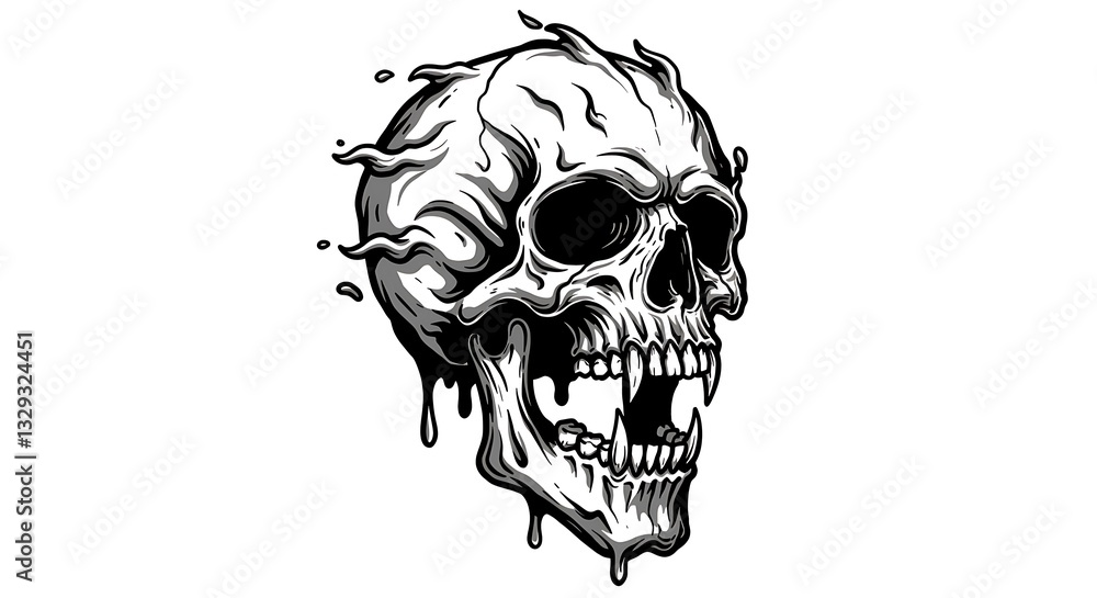 Fototapeta premium Melted Skull Illustration Dark Art Graphic Design Print