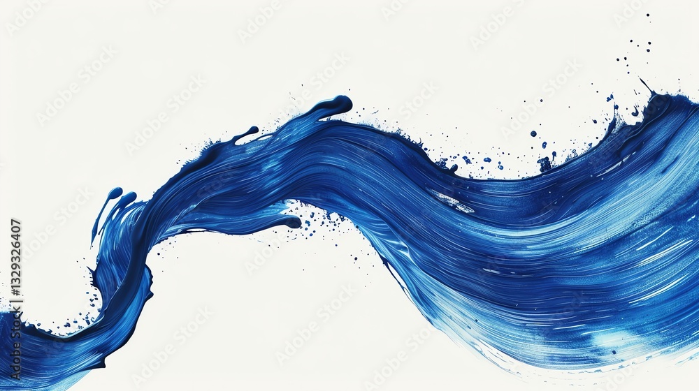 A bold, abstract blue brushstroke painted on a white background. A bold, abstract blue brushstroke painted on a white background.