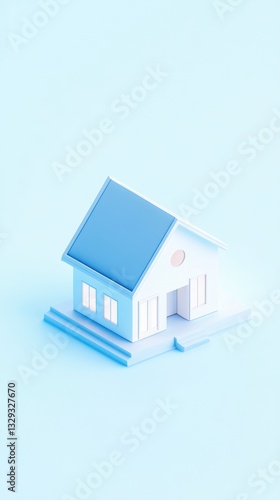 Wallpaper Mural A simple house model, coins, with a light blue roof and a solid pastel background. The illustration is in an isometric, using a clay material and a white color palette. Torontodigital.ca