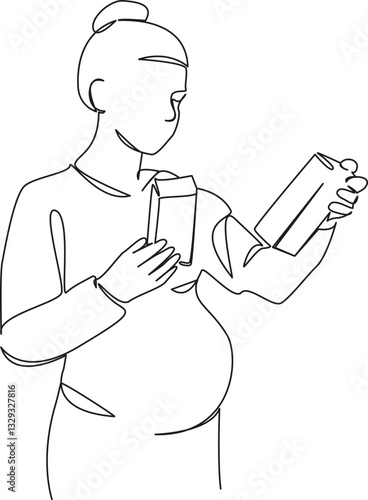One continuous single drawing line art flat doodle medicine, pregnant, mother, pregnancy, vitamin, health, pill. Isolated image hand draw contour on a white background, hand drawn, not AI