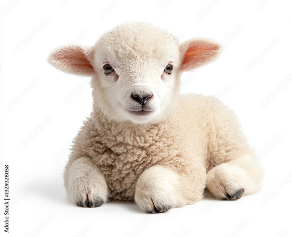 Obraz premium cute lamb isolated on a white background, photographed in a studio with ample copy sp
