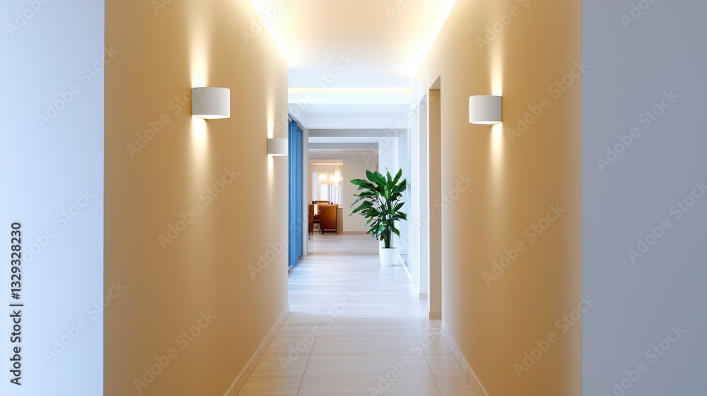 Modern minimalist hallway interior design with subtle lighting Modern minimalist hallway interior design with subtle lighting
