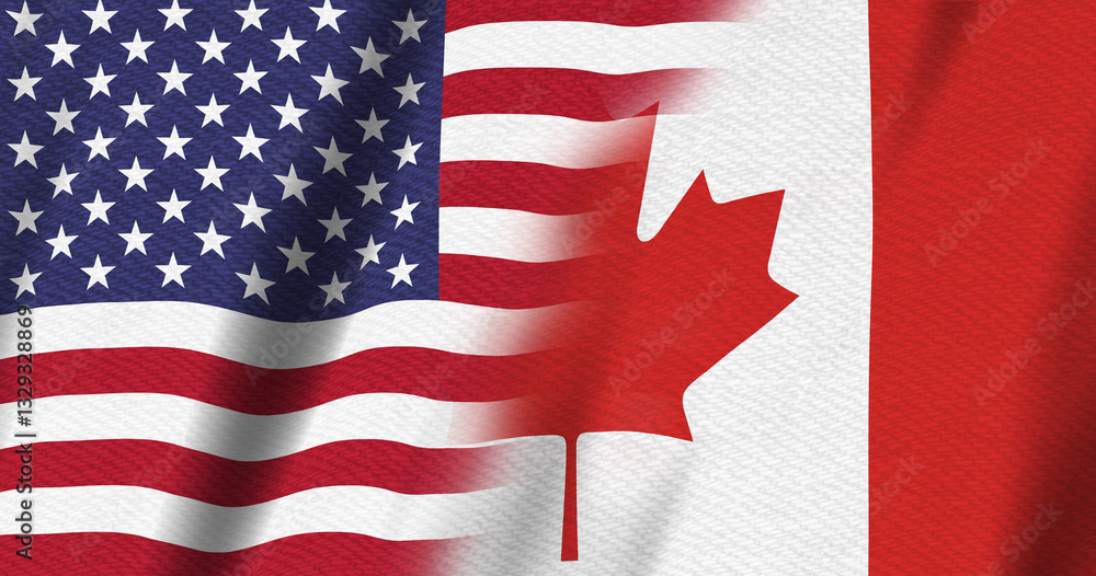 USA flag stars and stripes and Canadian flag background