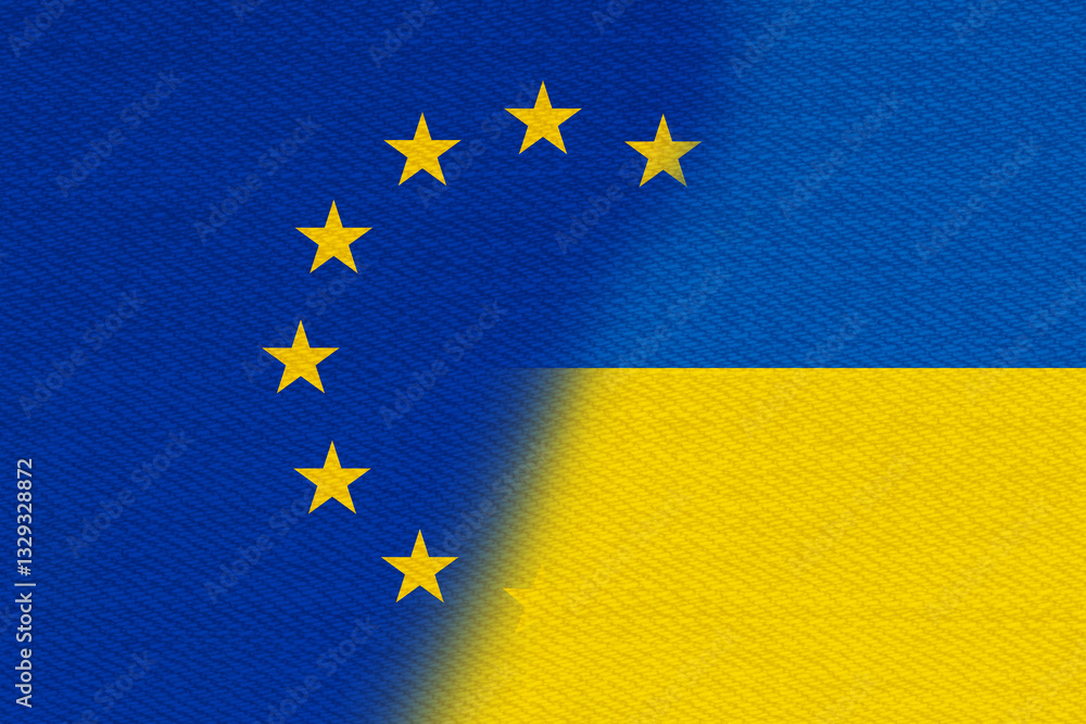 EU and Ukrainian flag background
