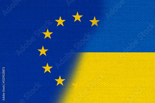 Obraz na płótnie EU and Ukrainian flag background w salonie