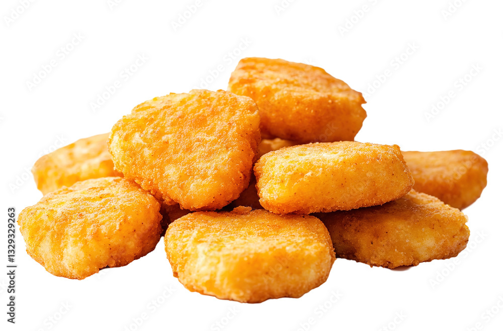 Closeup of a bucket of fried chicken nuggets on a white background Closeup of a bucket of fried chicken nuggets on a white background