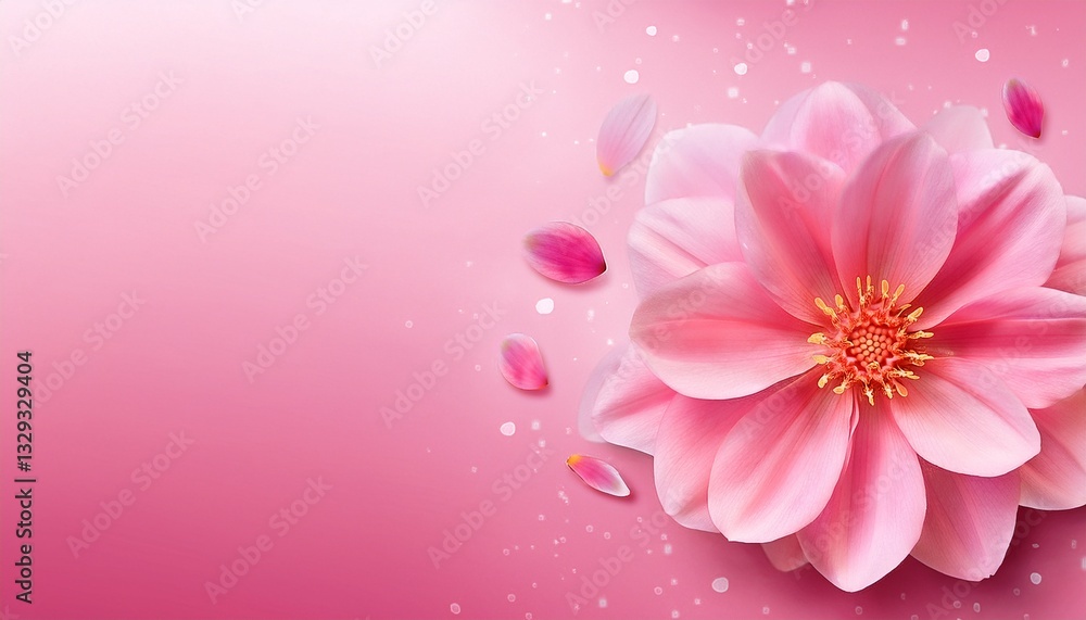 Fototapeta premium Pink flower on pink background, Valentine's day, Women's day, Wedding card, invitation, banner