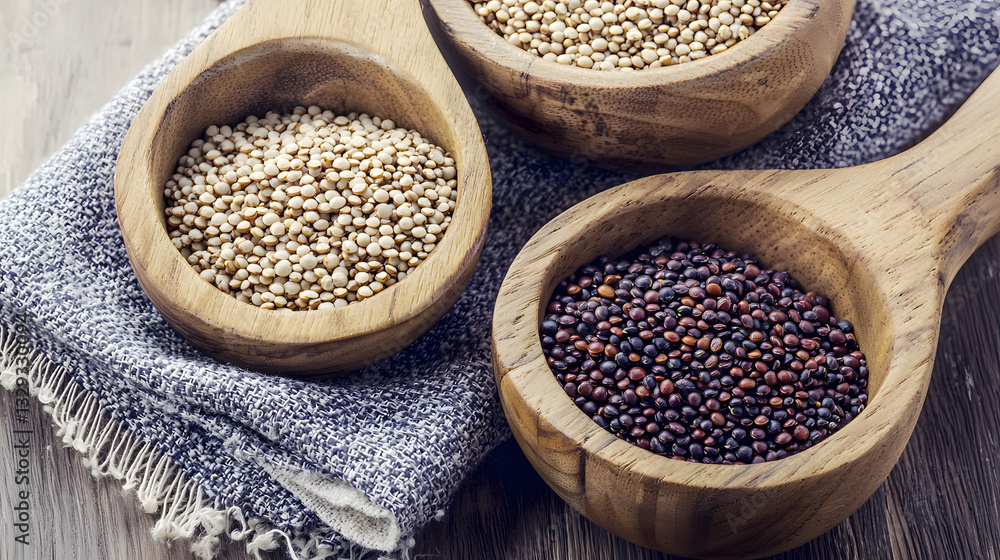 Wooden bowls filled with quinoa and lentils, symbolizing healthy nutrition, plant-based protein, and organic food choices.
Wooden bowls filled with quinoa and lentils, symbolizing healthy nutrition, plant-based protein, and organic food choices.