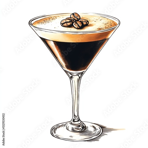 Espresso Martini Illustration with Coffee Bean Garnish