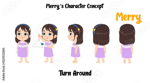 A girl character model sheet vector, illustration. Girl character turn around set cartoon & illustration. Girl character design model sheet illustrtion & vector.