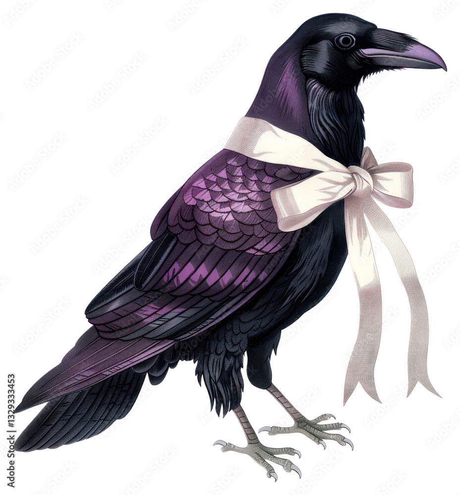 Naklejka premium PNG Gothic wedding with crow illustration purple bird.
