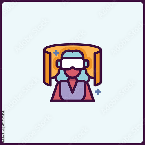 Immersive Virtual Reality Gaming Experience Icon with Futuristic Woman