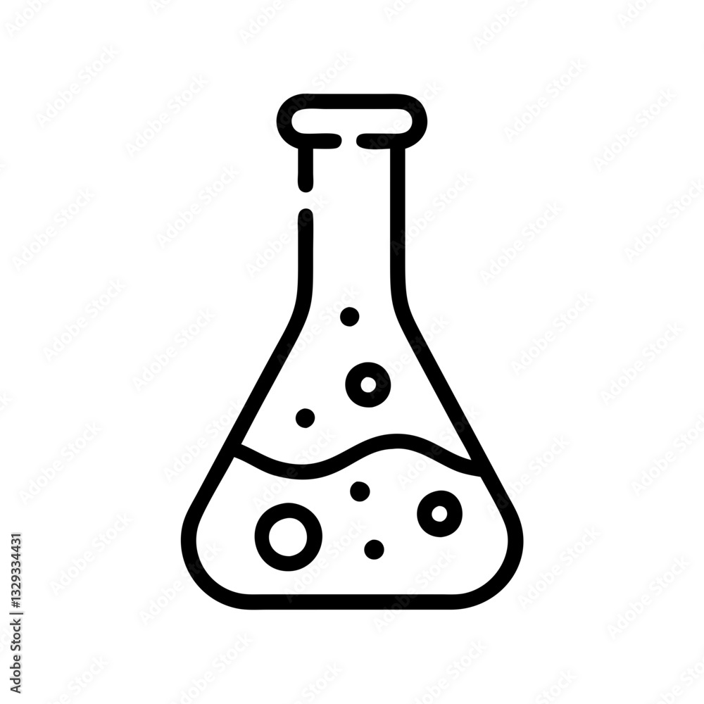 Simple black and white chemistry flask icon with bubbles Simple black and white chemistry flask icon with bubbles