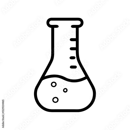 Outline icon of a laboratory flask with liquid and bubbles
