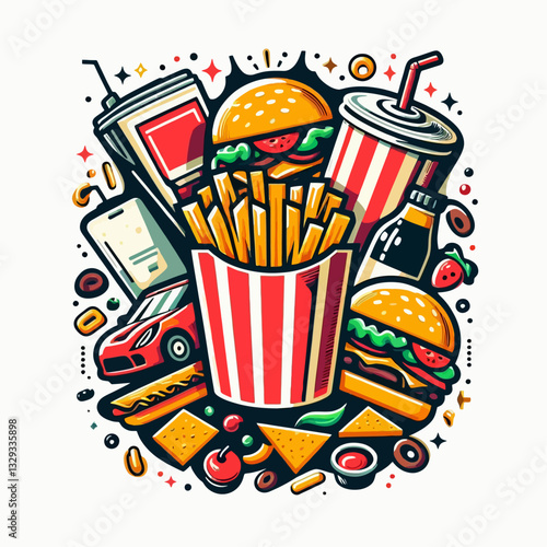 A creative poster, logo, and emblem design for fast food and quick service restaurants. Perfect for branding, advertising, or packaging in a modern and appealing style