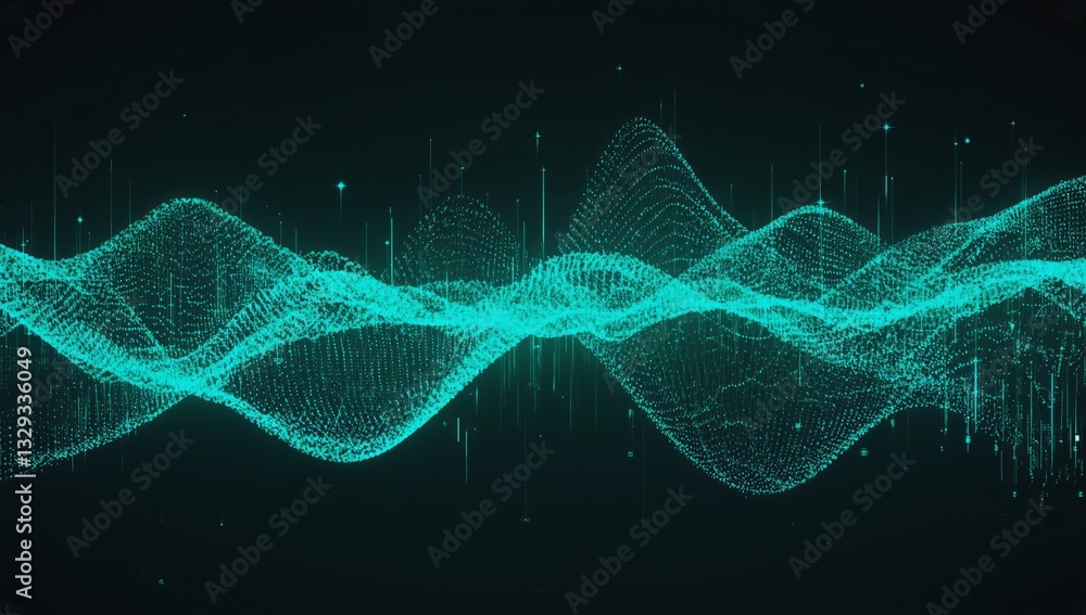 Fototapeta premium Abstract data visualization, turquoise wave pattern on dark background