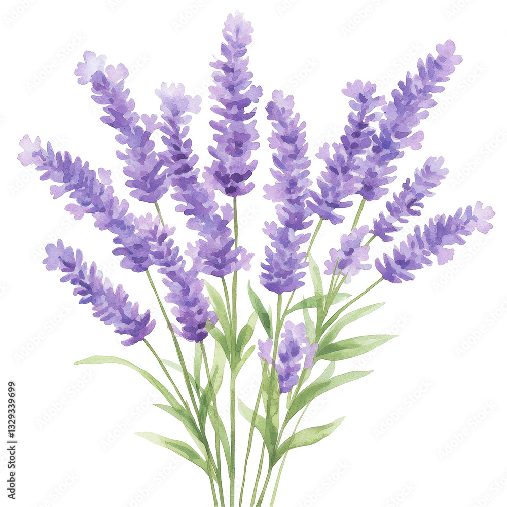 Obraz premium Lavender Bouquet: An exquisite illustration of a lavender bouquet, depicting the delicate beauty and soothing colors of these beloved fragrant flowers.