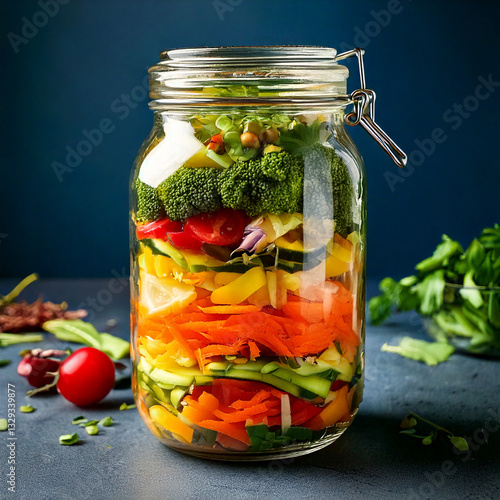 Obraz na płótnie Layered healthy meal prep in jars with fresh ingredients w salonie