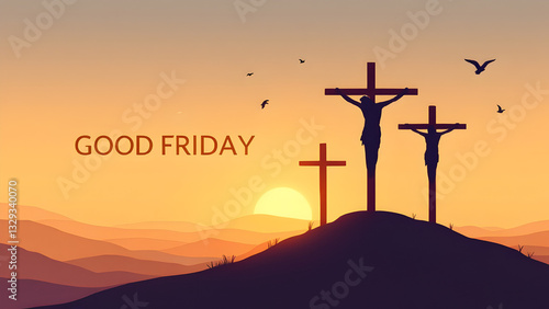 Wallpaper Mural Good Friday Crucifixion Silhouette Against Sunset – Religious Easter Concept Torontodigital.ca