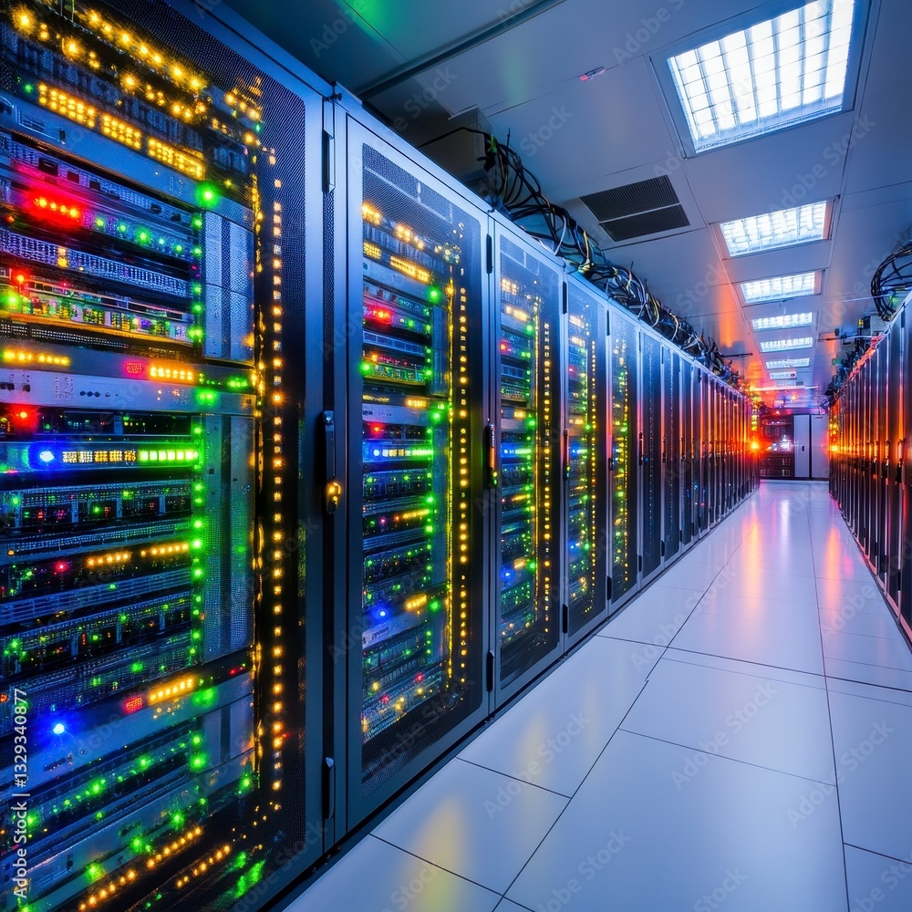 Colorful Server Room with Lights and Modern Technology Colorful Server Room with Lights and Modern Technology