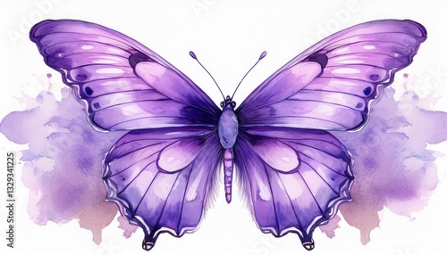 Generated image Violet butterfly on isolated white background, watercolor illustration, lilac beautiful 
