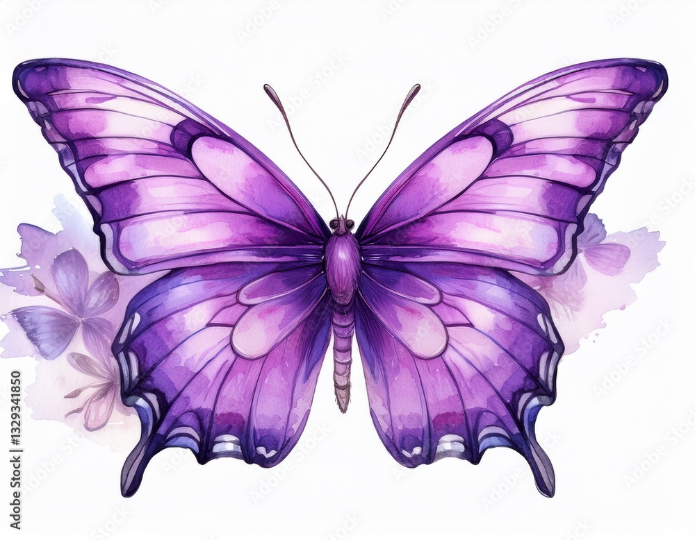 custom made wallpaper toronto digitalGenerated image Violet butterfly on isolated white background, watercolor illustration, lilac beautiful