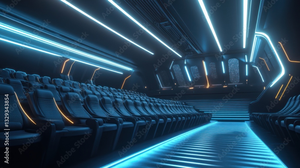 Fototapeta premium Futuristic Cinema: Neon Lights and Sleek Seats