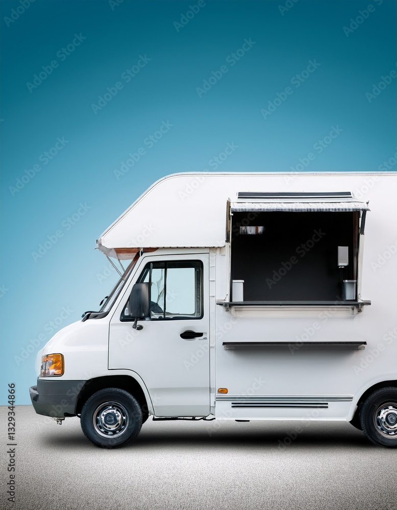 Naklejka premium Generated image White food truck mockup side view on isolated background