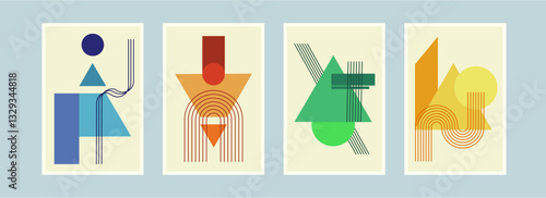 Minimalist geometric poster set.Modern Art with different Shapes. Trendy artistic abstract background.Vector illustration