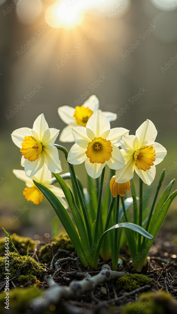 Breathtaking Early Spring Landscape with Easter Bells (Narcissus) for Seasonal Promotions and Educational Resources Breathtaking Early Spring Landscape with Easter Bells (Narcissus) for Seasonal Promotions and Educational Resources