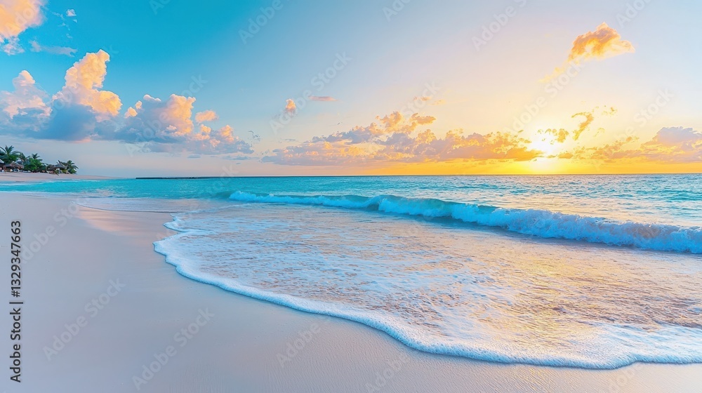 Obraz premium Serene Sunset Over Tropical Beach Paradise
