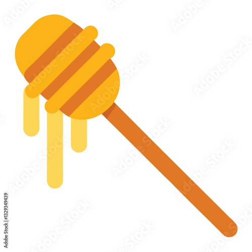 honey dipper, wooden handle, golden honey dripping, minimalist design, flat illustration, 