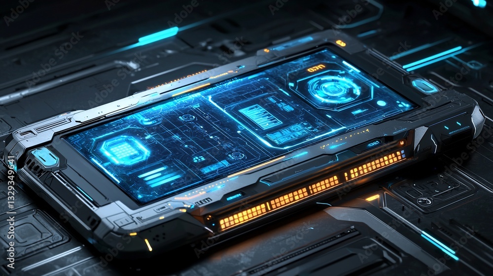 Obraz premium Futuristic tablet with glowing interface.