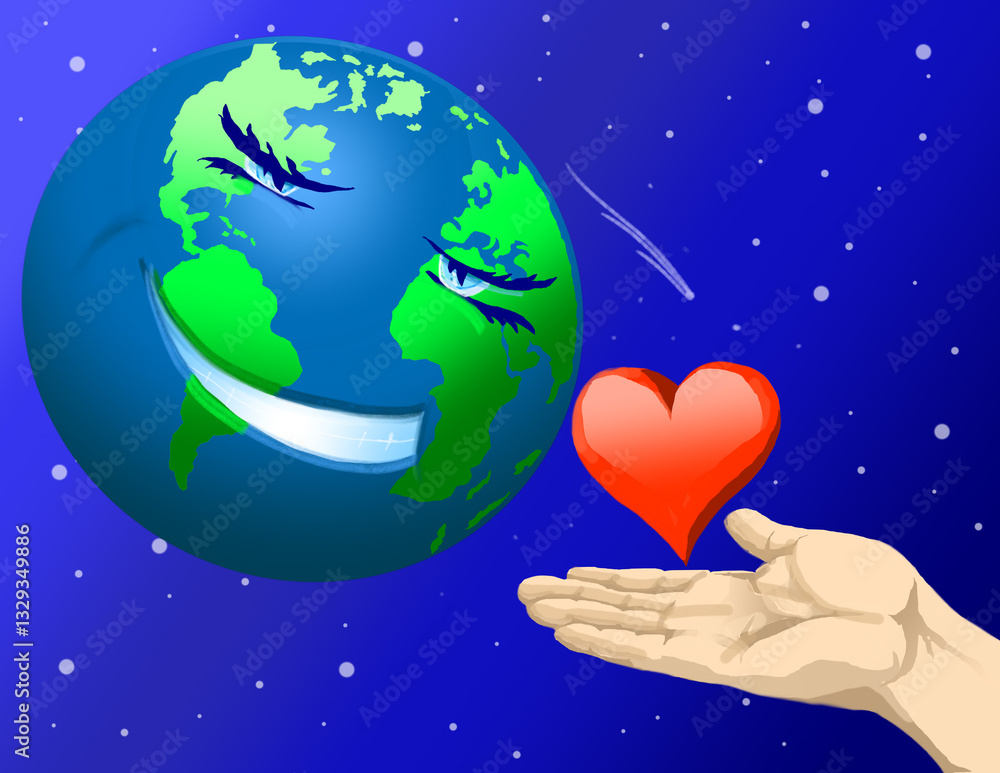 Fototapeta premium The earth rejoices that people love the earth and take loving care of it.