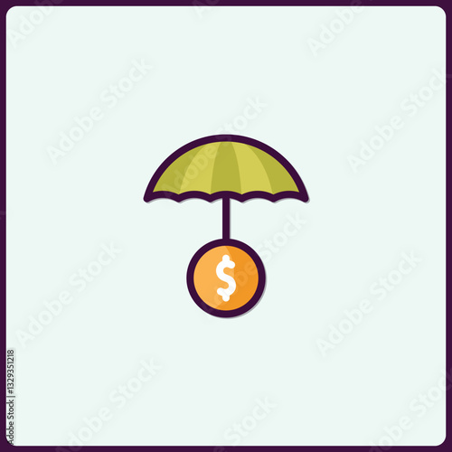 Stylized Financial Protection Symbol: Umbrella Safeguarding Currency Icon