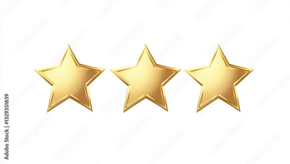 Fototapeta premium Three Golden Stars on a White Background for Ratings or Reviews