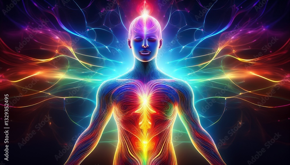 A radiant abstract illustration of energy coursing through a human form, shown as vibrant, colorful bands and glowing waves in motion.
A radiant abstract illustration of energy coursing through a human form, shown as vibrant, colorful bands and glowing waves in motion.
