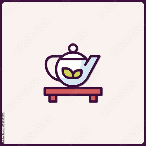 Teapot on Stand Vector Icon Illustration, Asian Tea Ceremony Preparation