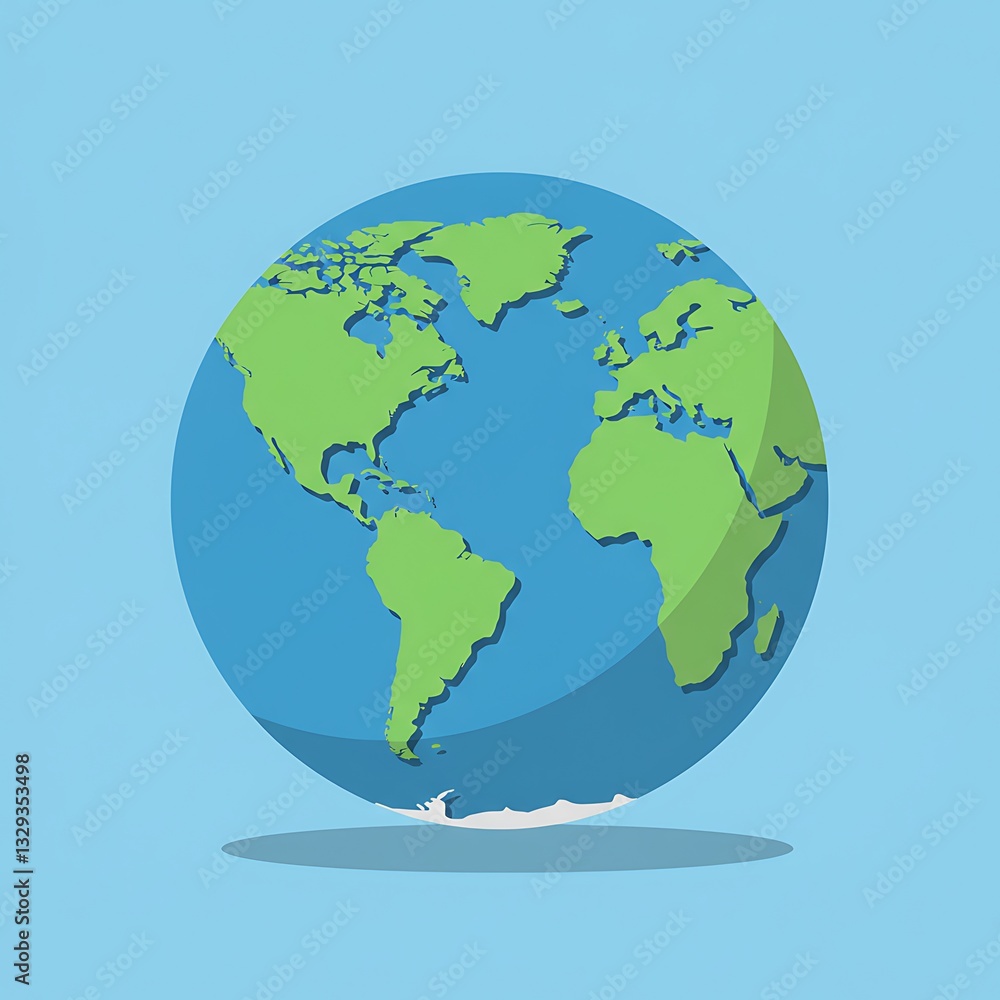 Naklejka premium A Simplified 3D Illustration of Planet Earth Globe Showing Continents and Oceans Global Cartography