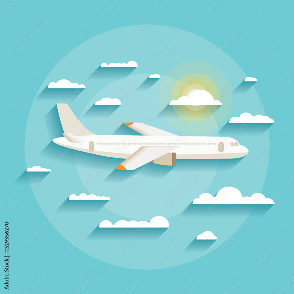 Vector concept of detailed airplane flying through clouds. Vector concept of detailed airplane flying through clouds.