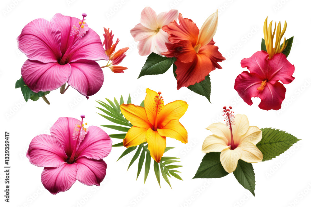 A set of tropical flowers on transparent background A set of tropical flowers on transparent background