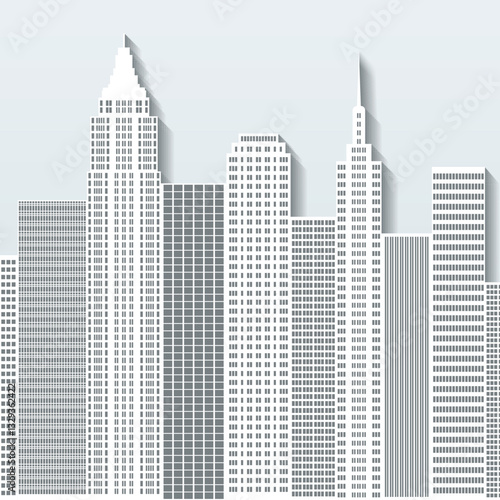 Modern cityscape vector illustration with office buildings and skyscrapers