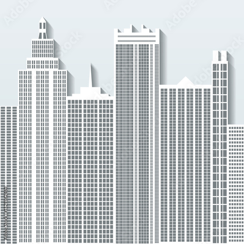 Modern cityscape vector illustration with office buildings and skyscrapers