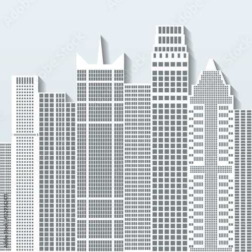 Modern cityscape vector illustration with office buildings and skyscrapers