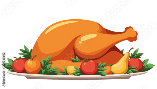 Roasted turkey platter with vegetables, festive celebration