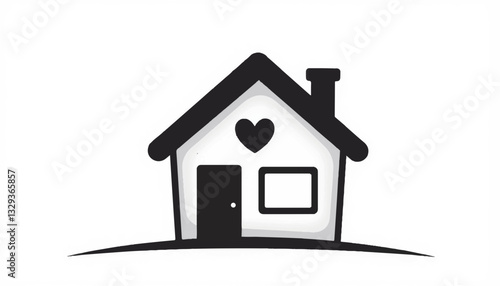 Heart symbol on house illustration, love for home concept