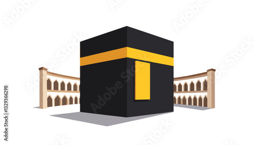 Minimalist illustration of the Kaaba in Mecca, spiritual significance